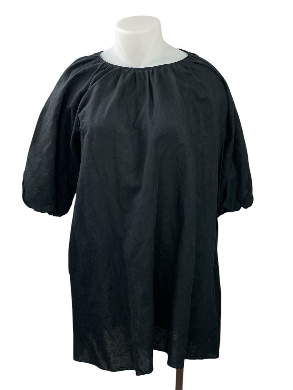 M& S Marks & Spencer Black Short Puff Sleeve Mini Casual Tunic Shift Dress Sz 14
